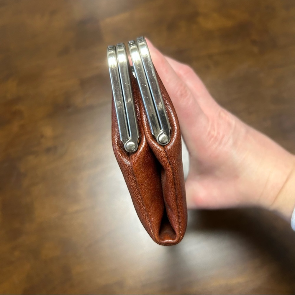 Consuela Tawny Clamshell Clutch Wallet in Brown Leather with Crossbody Strap - Picture 4 of 16